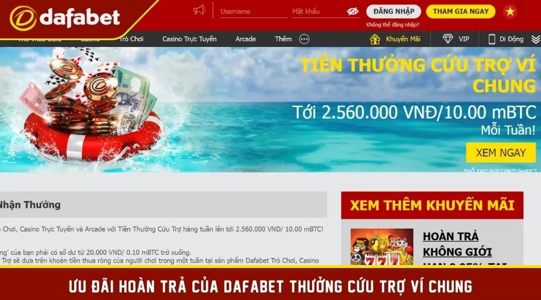 Ưu đãi hoàn trả của Dafabet thưởng cứu trợ ví chung.